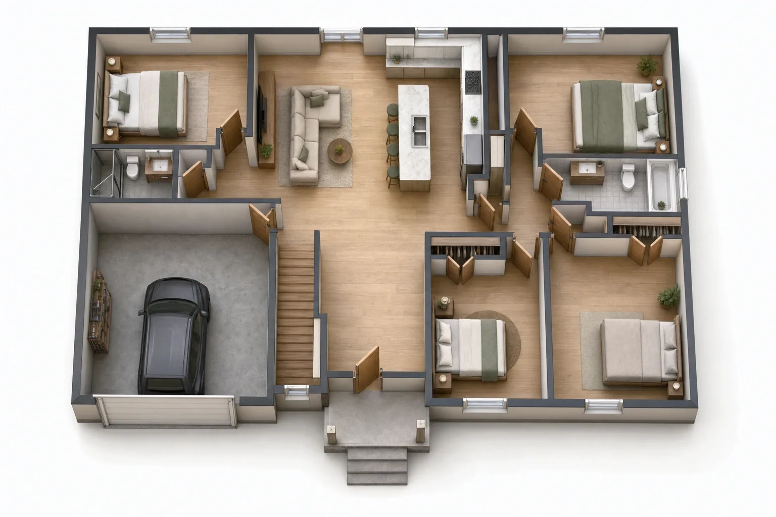 2D floor plan rendered in 3D by AxisNook